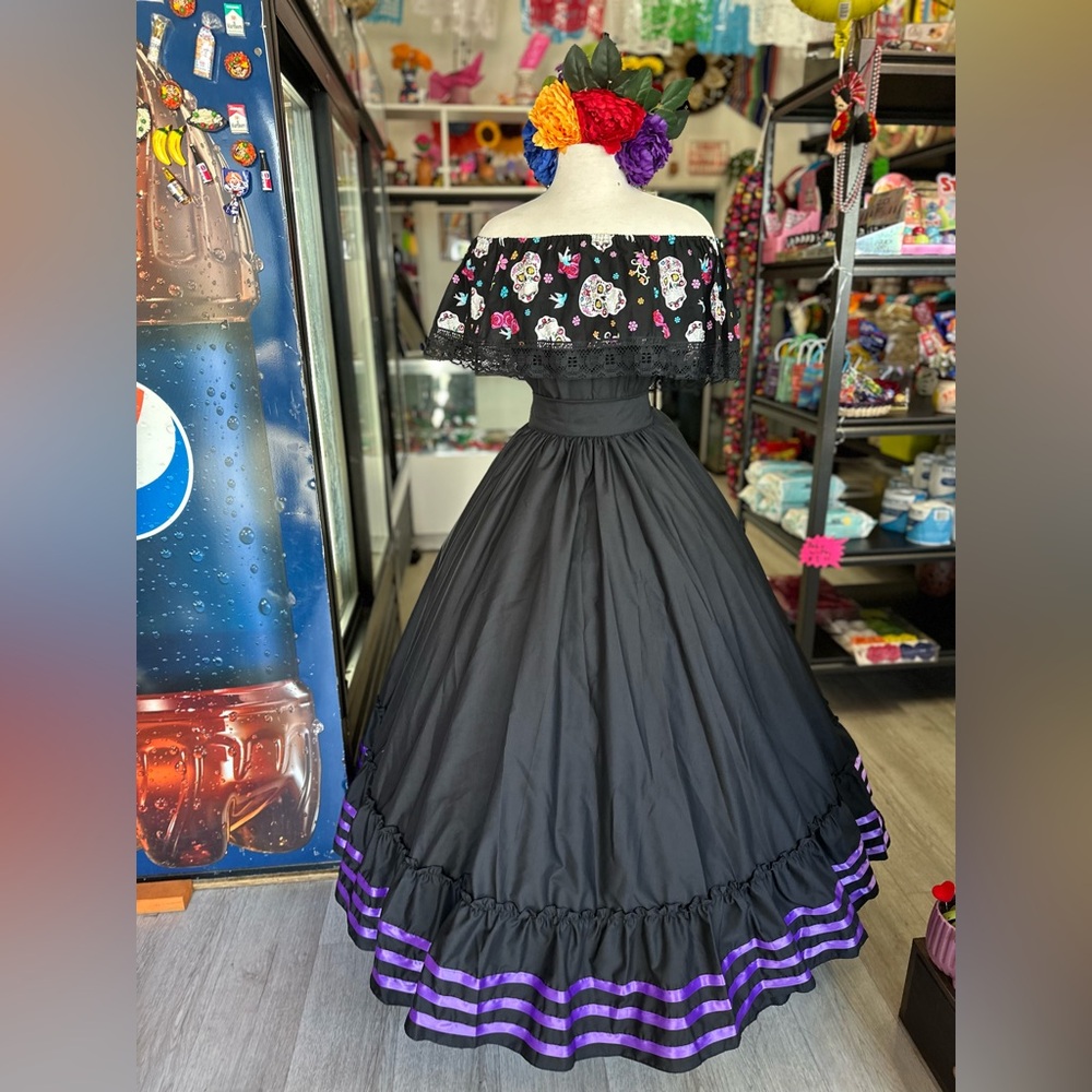3 piece set Folklore Mexican Solid  skirt ,blouse and head band